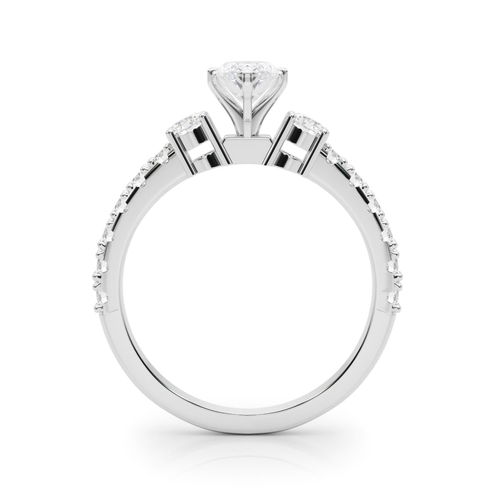 Silver Marquise Cut Three-Stone Diamond Pavé Band with Prong Setting 1