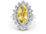 Silver Marquise Cut Yellow Sapphire Floral Double Halo Engagement Ring with Prong Setting_127