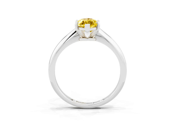 Silver Marquise Cut Yellow Sapphire Solitaire Engagement Ring with Classic Band and Four-Prong Setting