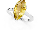 Silver Marquise Cut Yellow Sapphire Solitaire Ring with Flower Prong Setting and Classic Band_1