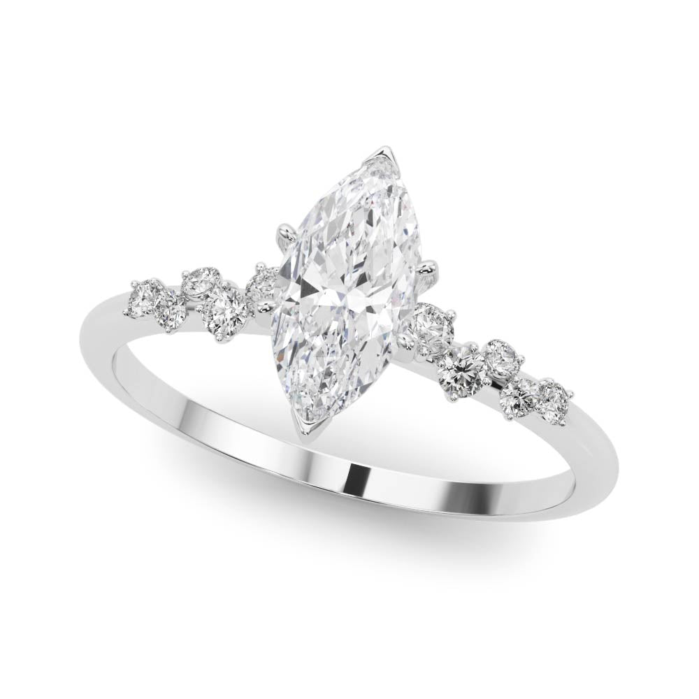 Silver Marquise Diamond Cluster Prong-Set Solitaire Ring 2