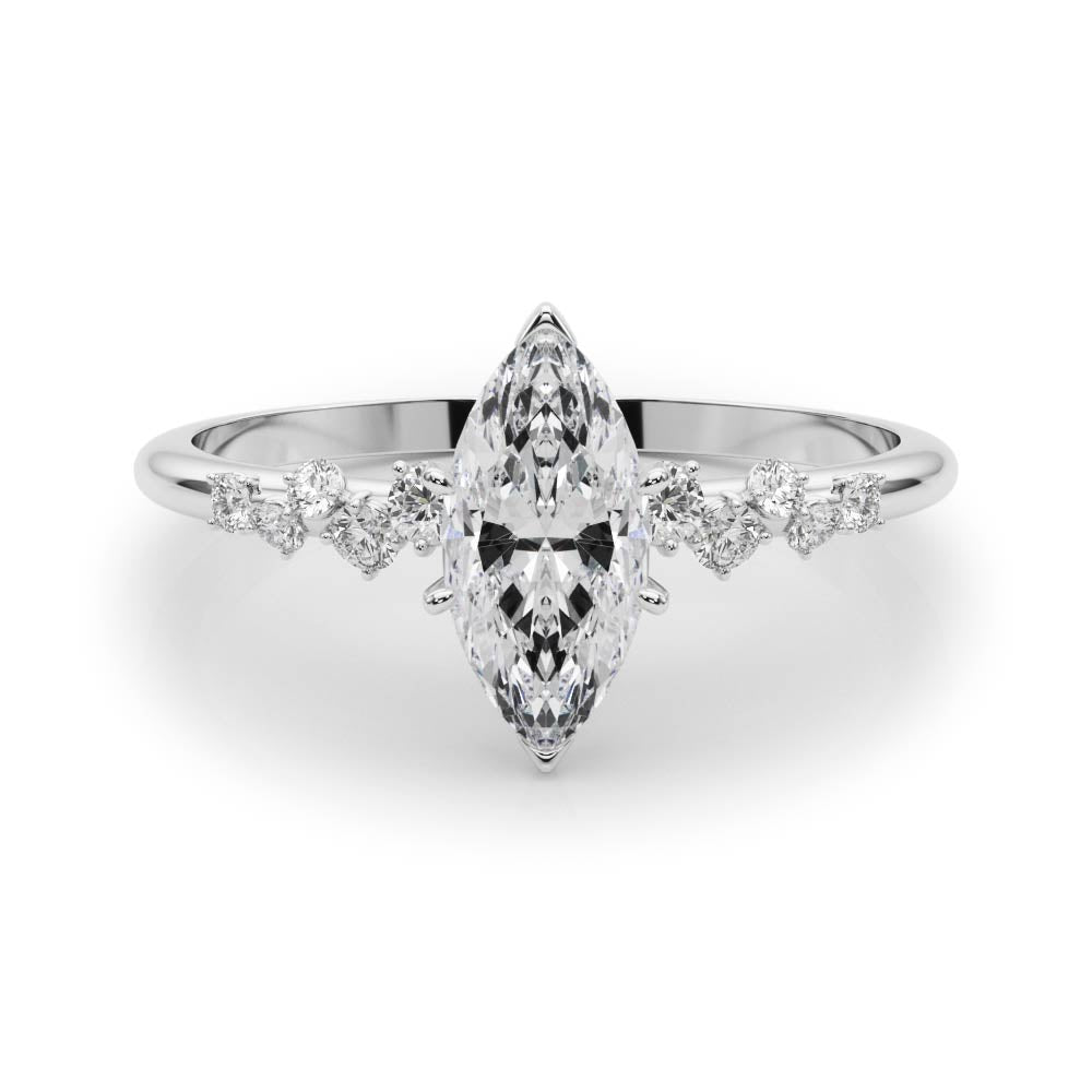 Silver Marquise Diamond Cluster Prong-Set Solitaire Ring