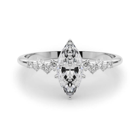 Silver Marquise Diamond Cluster Prong-Set Solitaire Ring