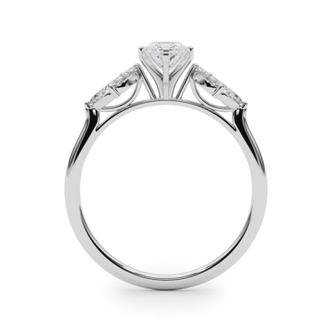 Silver Marquise Diamond Floral Cluster Ring with Marquise Side Stones and Six-Prong Solitaire Setting 1