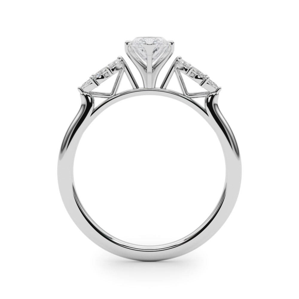 Silver Marquise Diamond Floral Side Stone Solitaire with Marquise Accents and Four-Prong Setting 1