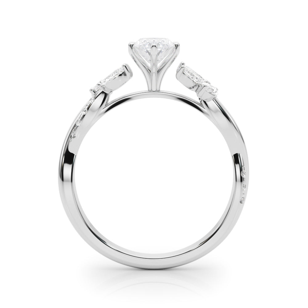 Silver Marquise Diamond Floral Vine Solitaire Engagement Ring 1
