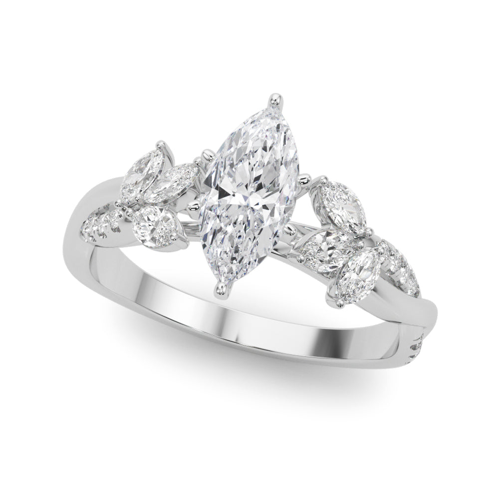 Silver Marquise Diamond Floral Vine Solitaire Engagement Ring 2