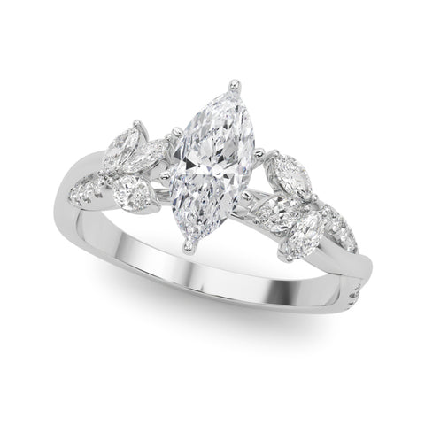 Silver Marquise Diamond Floral Vine Solitaire Engagement Ring 2