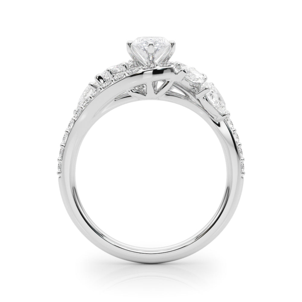 Silver Marquise Diamond Halo Ring with Marquise and Pavé Band in Prong Setting 1