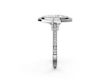 Silver Marquise Diamond Halo Ring with Milgrain Frame and Pavé Band 2