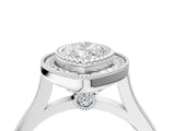 Silver Marquise Diamond Halo Ring with Milgrain Frame and Pavé Band 4