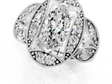 Silver Marquise Diamond Milgrain Marquise Filigree Engagement Ring with Prong Setting_7