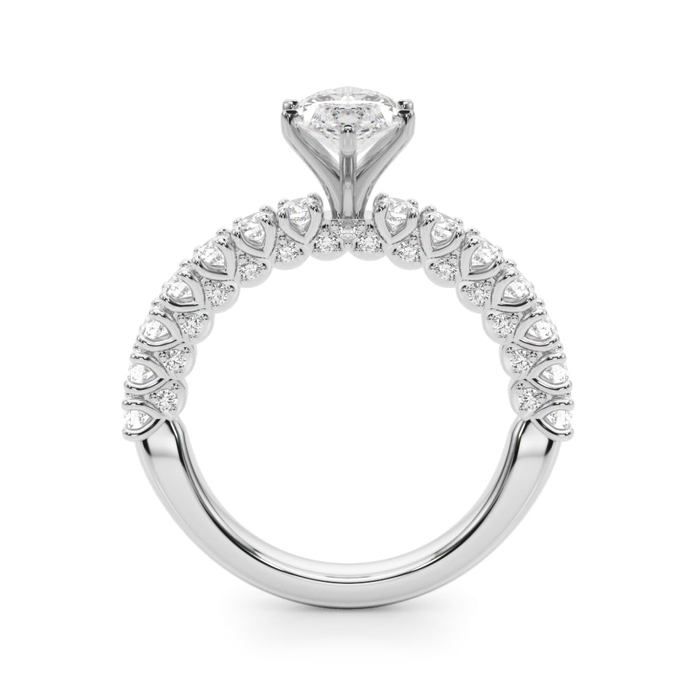 Silver Marquise Diamond Pavé Band Solitaire Ring with Four-Prong Setting 1