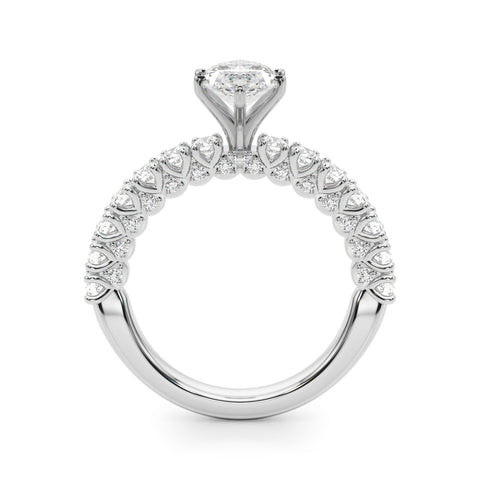 Silver Marquise Diamond Pavé Band Solitaire Ring with Four-Prong Setting 1