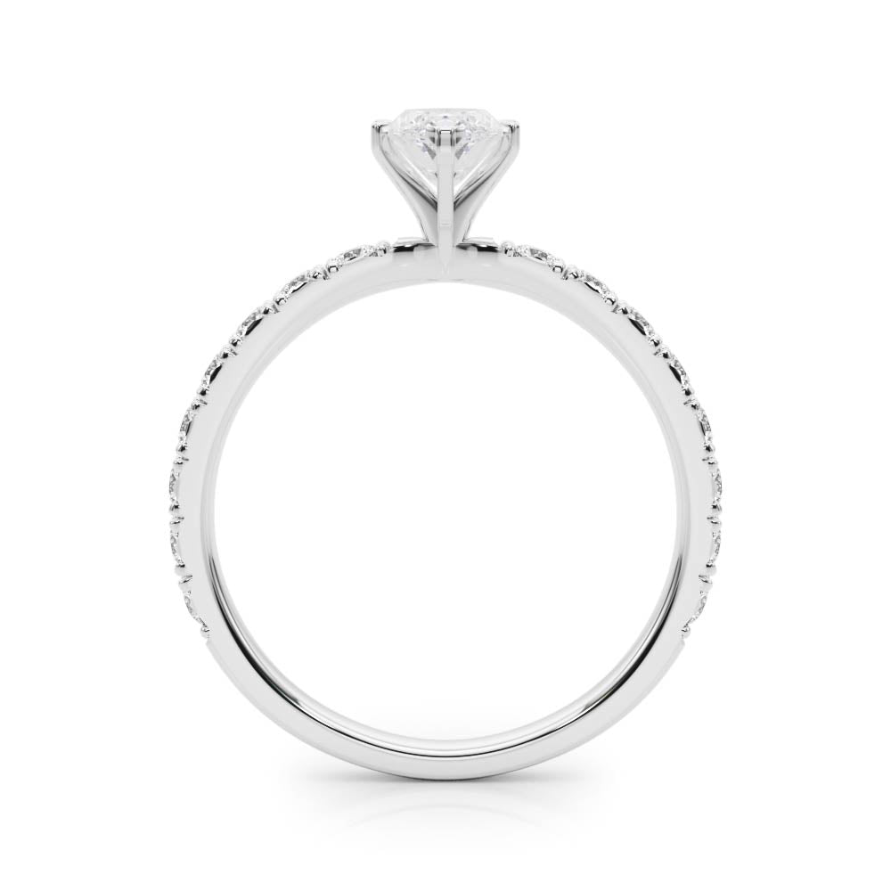Silver Marquise Diamond Pavé Band Solitaire with Four-Prong Setting 1