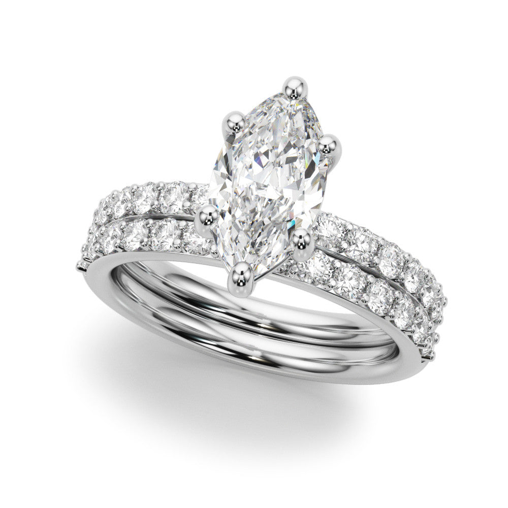 Silver Marquise Diamond Pavé Band with Six-Prong Setting