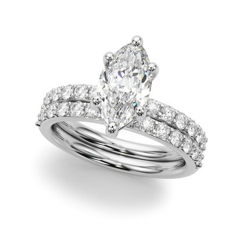 Silver Marquise Diamond Pavé Band with Six-Prong Setting