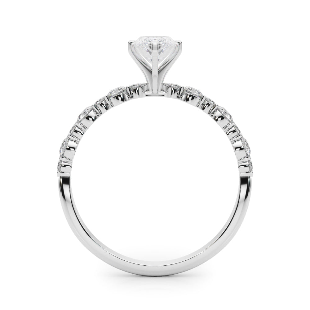 Silver Marquise Diamond Prong Set Engagement Ring with Pave Band 1