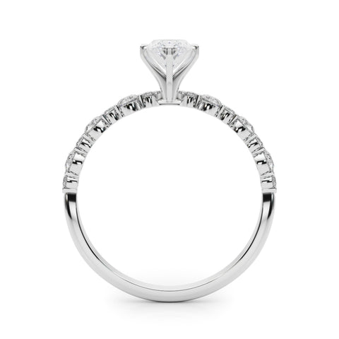 Silver Marquise Diamond Prong Set Engagement Ring with Pave Band 1