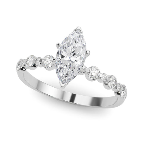 Silver Marquise Diamond Prong Set Engagement Ring with Pave Band 2