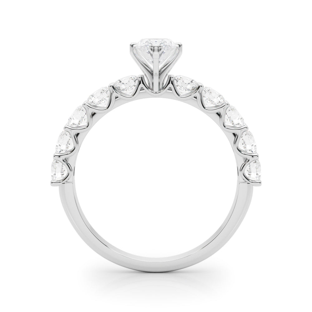 Silver Marquise Diamond Prong Setting with Side Stones on a Pave Band 1