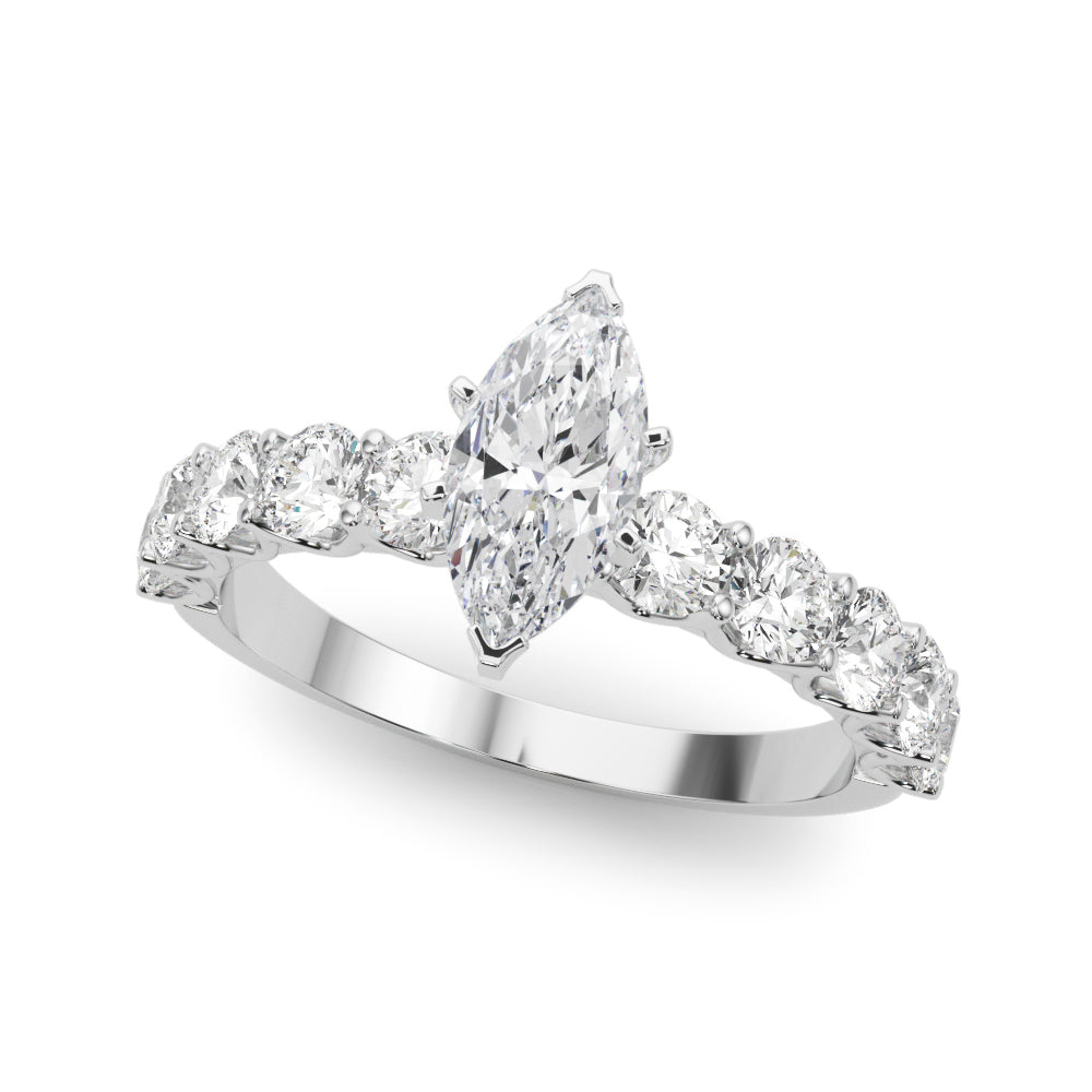 Silver Marquise Diamond Prong Setting with Side Stones on a Pave Band 2