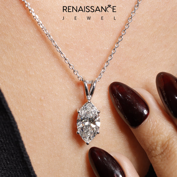 White gold Marquise Diamond Solitaire Pendant with Prong Setting