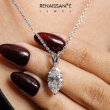 Silver Marquise Diamond Solitaire Pendant with Prong Setting_13