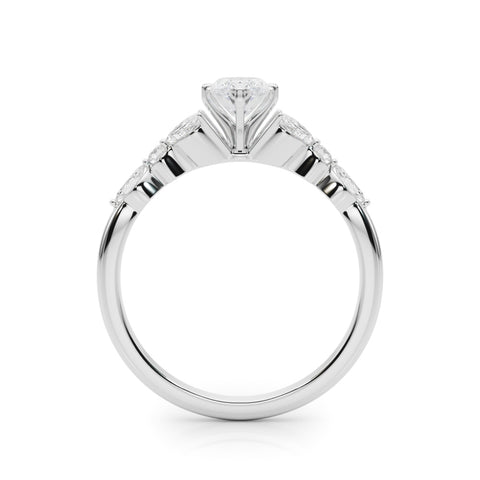 Silver Marquise Diamond Solitaire with Side Stones on a Silver Band and Six-Prong Setting 1