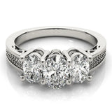 Silver Marquise Diamond Three-Stone Ring with Prong Setting and Textured Band 1