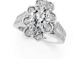 Silver Marquise Halo Diamond Floral Split Shank Engagement Ring 2