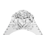 Silver Marquise Halo Diamond Floral Split Shank Engagement Ring