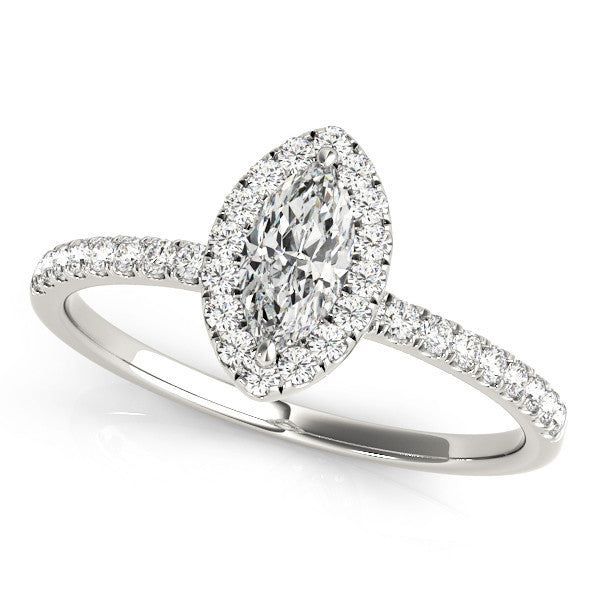 White gold Marquise Halo Diamond Pave Band with Prong Setting