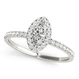 14K White Gold 1.53 Carat F VS1 Marquise Halo Diamond Pave Band with Prong Setting