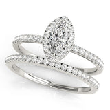 Silver Marquise Halo Diamond Pave Band with Prong Setting 2
