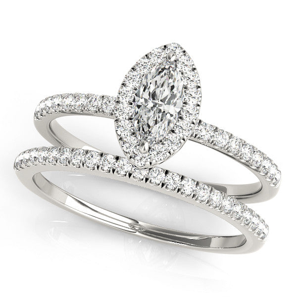 White gold Marquise Halo Diamond Pave Band with Prong Setting