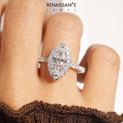 Silver Fancy Pink Round Cut Halo Diamond Pave Band with Prong Setting