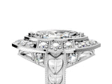 Silver Marquise Halo Diamond Ring with Milgrain Bezel and Prong Setting_11