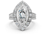 Silver Marquise Halo Diamond Ring with Milgrain Bezel and Prong Setting_6