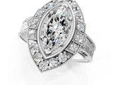 Silver Marquise Halo Diamond Ring with Milgrain Bezel and Prong Setting_7