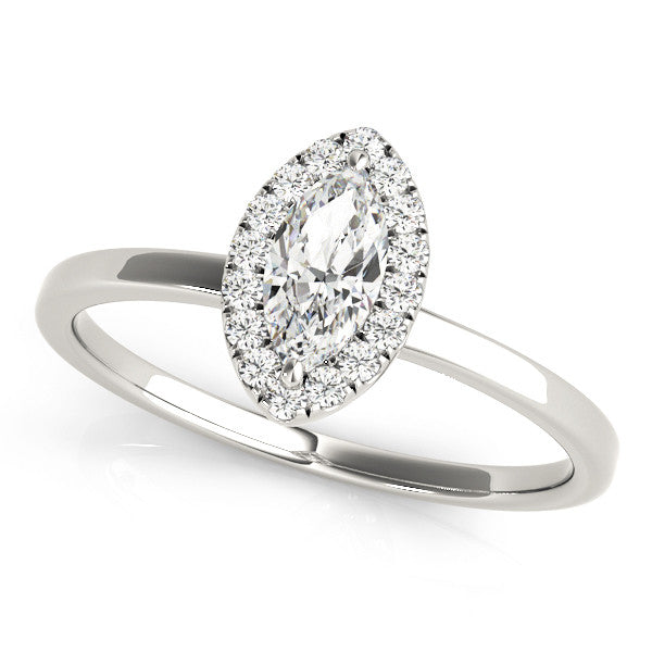 Silver Marquise Halo Diamond Solitaire with Pavé Band and Four-Prong Setting 1