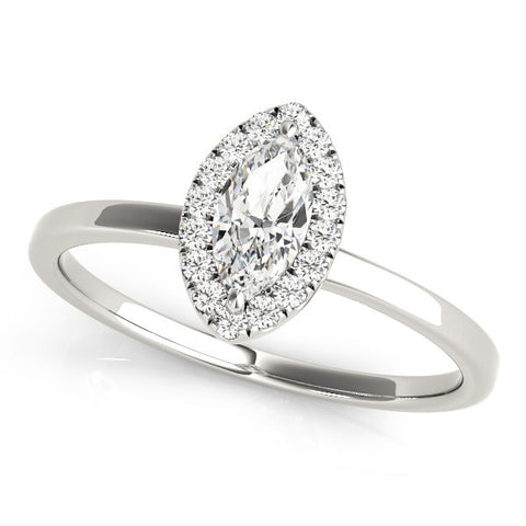 Silver Marquise Halo Diamond Solitaire with Pavé Band and Four-Prong Setting 1