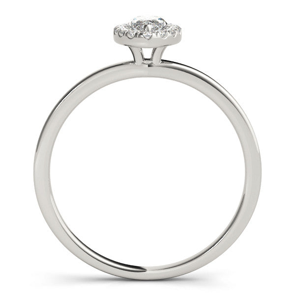 Silver Marquise Halo Diamond Solitaire with Pavé Band and Four-Prong Setting