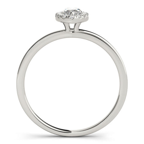 Silver Marquise Halo Diamond Solitaire with Pavé Band and Four-Prong Setting
