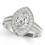 Silver Marquise Halo Diamond Split Shank Pave Ring