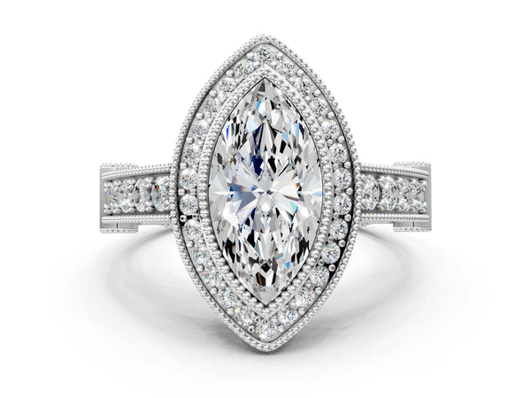Sterling Silver Marquise Vintage Bezel Halo Engagement Ring Setting