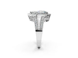 Silver Marquise Halo Split Shank Diamond Ring with Milgrain Prong Setting_16