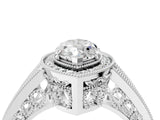 Silver Marquise Halo Split Shank Diamond Ring with Milgrain Prong Setting_18