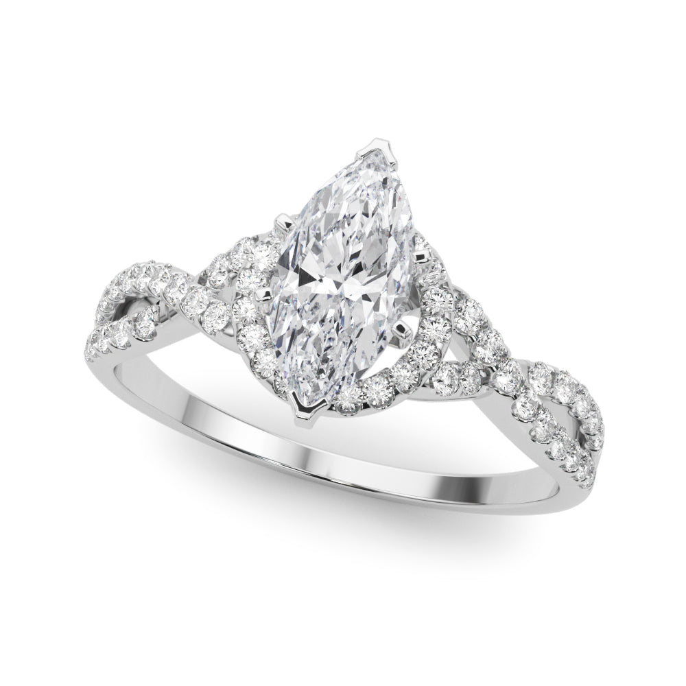 Silver Marquise Halo Twist Band Solitaire Prong Setting Ring 2