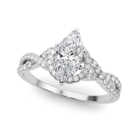 Silver Marquise Halo Twist Band Solitaire Prong Setting Ring 2